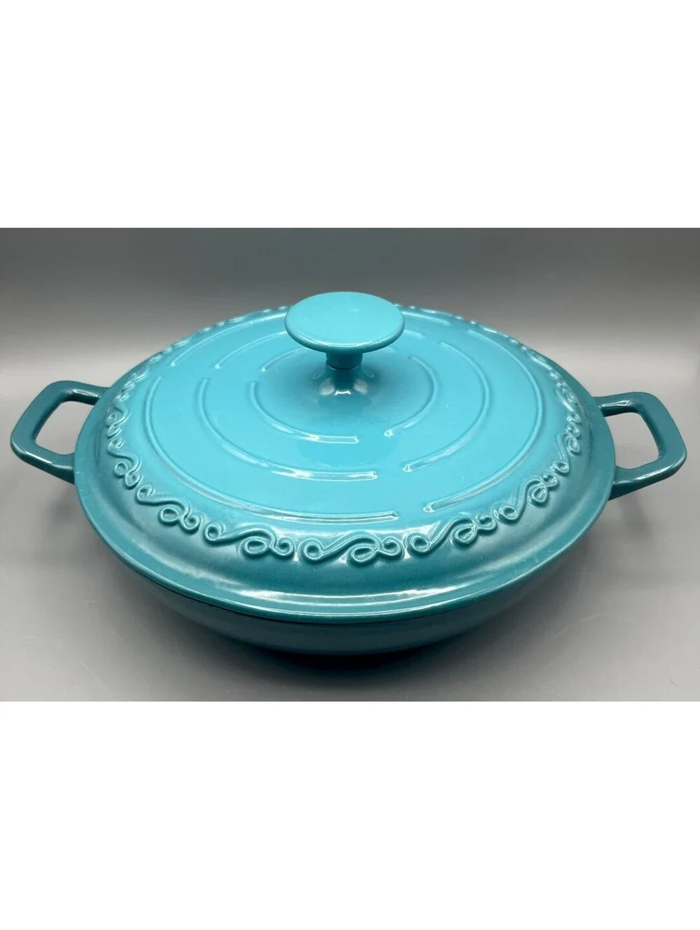 Technique Cast Iron Braiser Turquoise Enameled Covered Casserole Dutch Oven